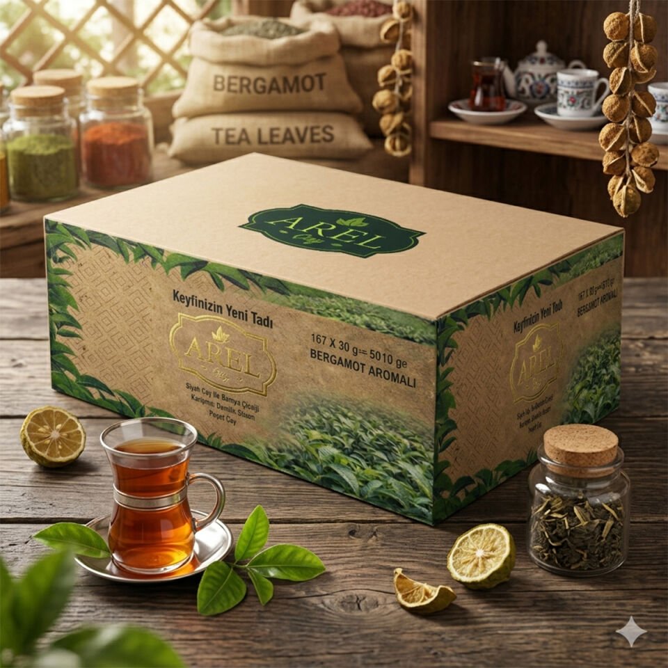 Arel Siyah Çay ile Bamya Çiçeği Karışımı Bergamotlu Demlik Poşet Çay 30x167 Adet (5010 Gr)